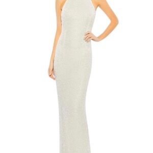 Mac Dugall Size 12 Beaded Full Length Dress White Sparkly Side Split New 1186.